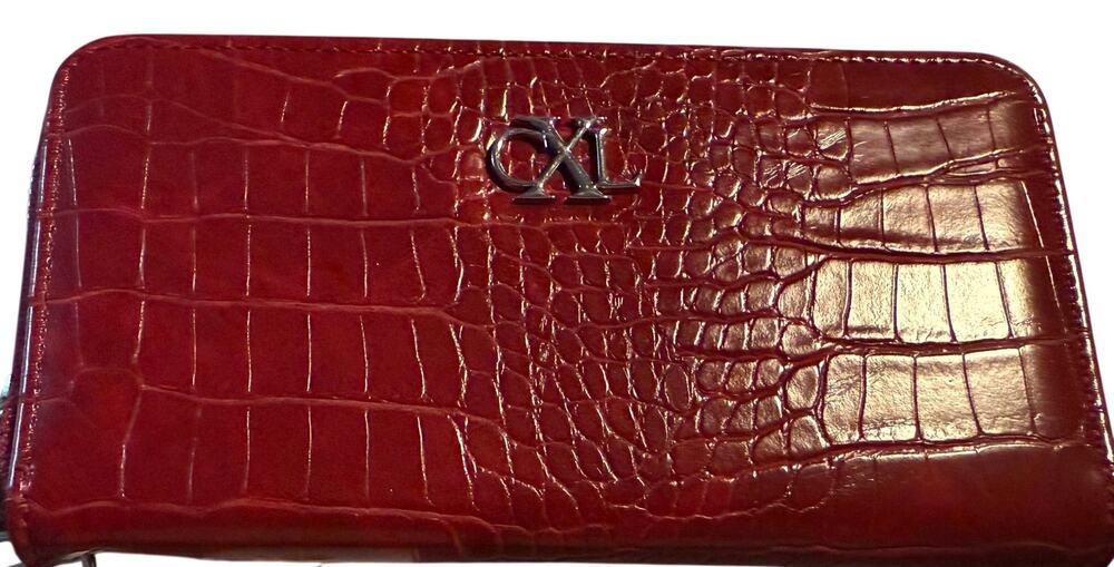 Christian Lacroix Kara Croco Zip Around Wristlet Wallet, Red, NWT